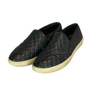 Steve madden Womens Black Quilted Faux Leather Slip On Loafers, Womens Size 9.5